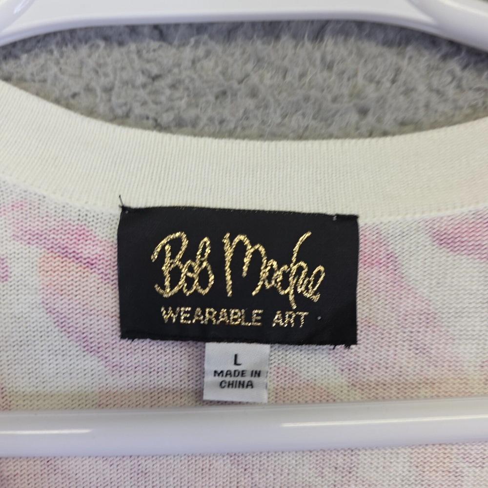 Bob Mackie Cardigan Womens L White Pink Wearable Art Print Side Slit Sweater - Picture 11 of 14